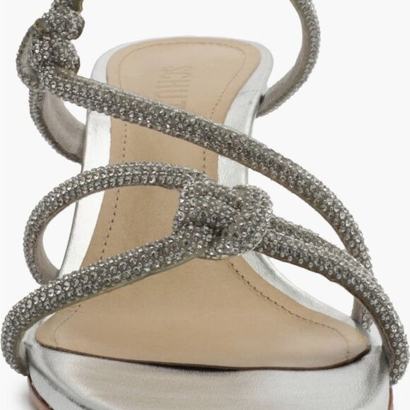 Schutz Lauryn Silver Rhinestone Sparkle Heeled Sandals Dressy Brand new in box - Picture 4 of 6